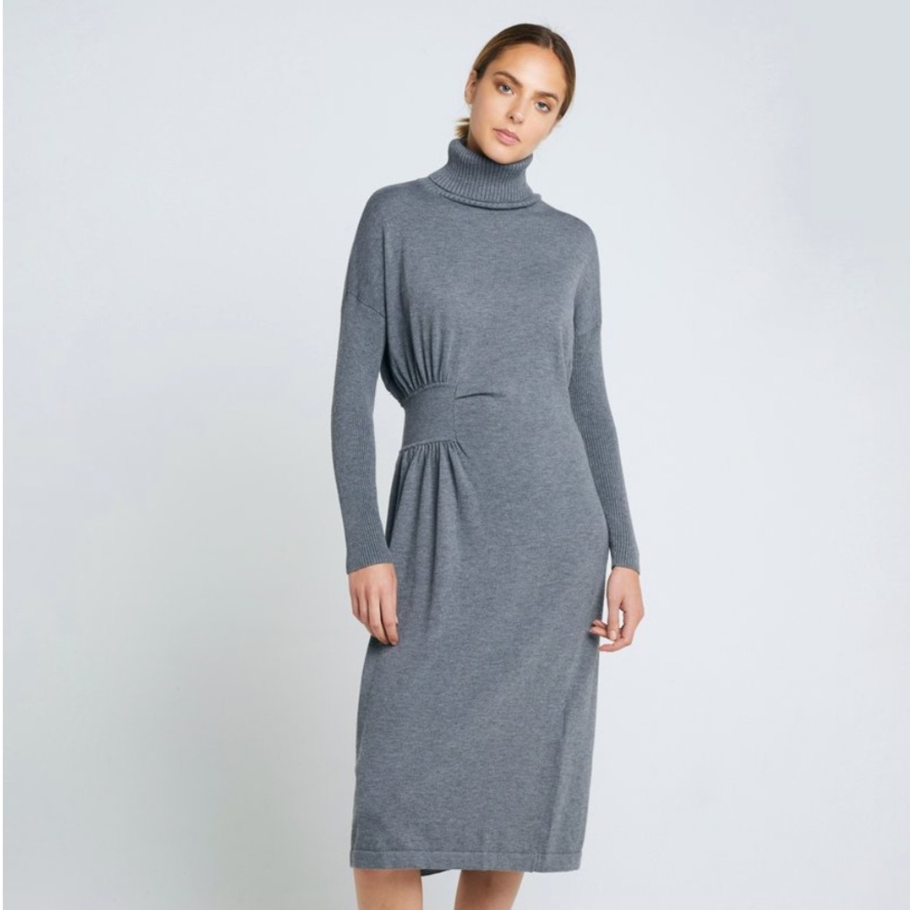 Caara Grey Hepburn Draped Knit Turtleneck Dress XS
